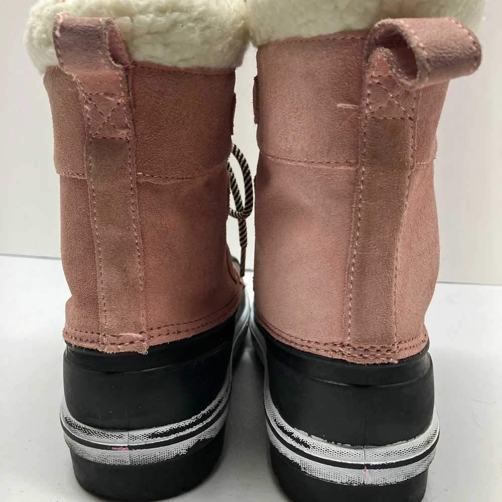 Cat & Jack Girl’s Thermolite Winter Boots, Size 2, Pink/Black, Faux Fur, Lace Up